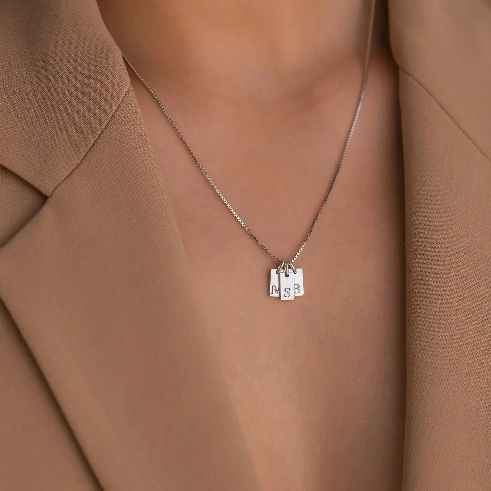 Stainless Steel Simple 26 Letter Hanging Tag Gold Brick Necklace