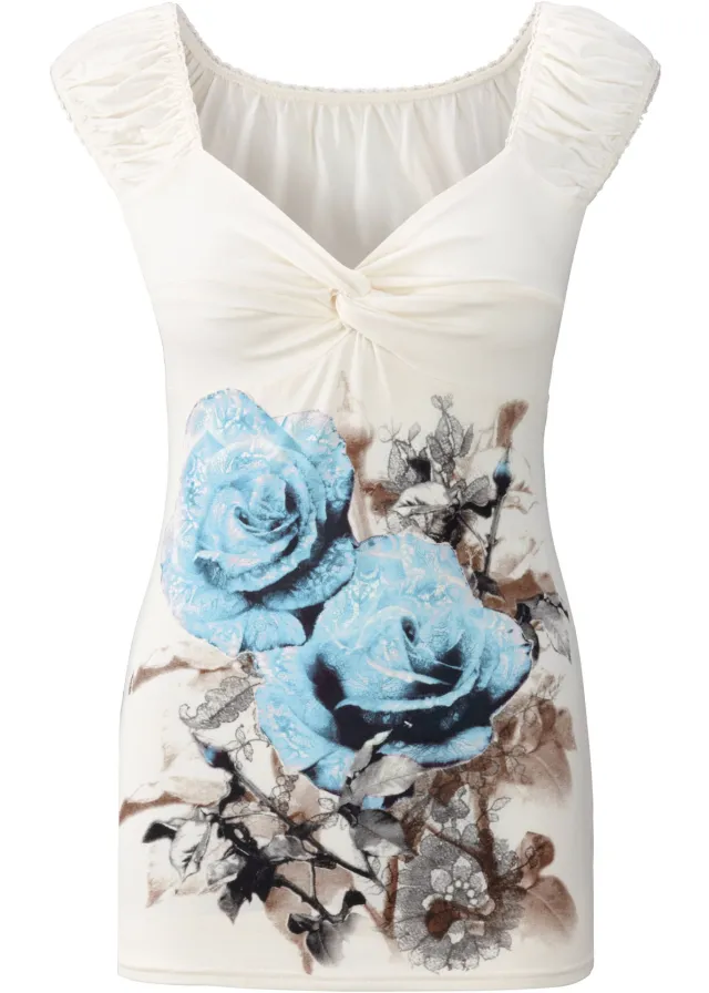 Printed Cross Short Sleeve Slim T shirt Top Light Blue Print - Shop at LoveMi