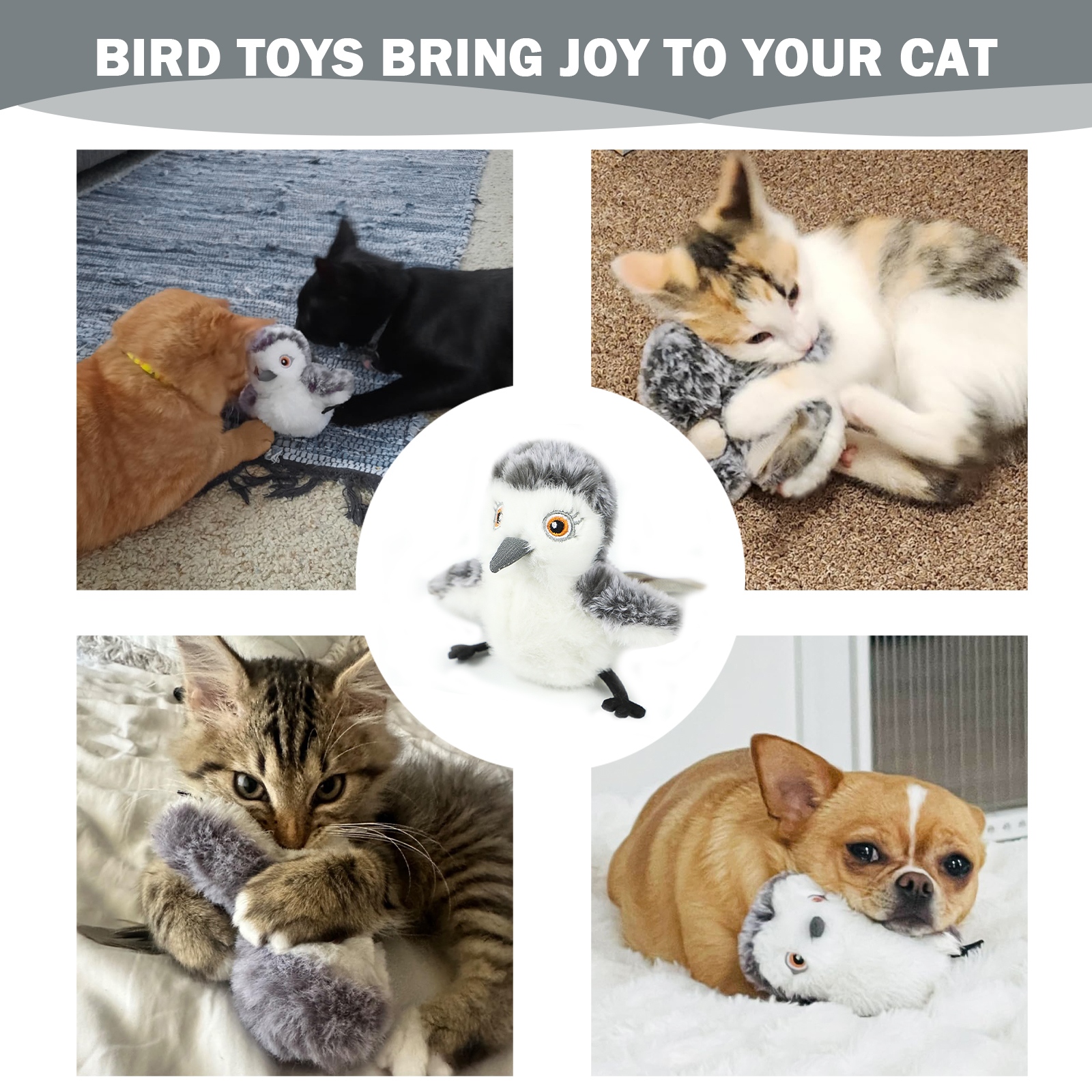 Cat Toys Flapping Bird - Interactive Catnip Toys For Cats, Realistic Plush Simulation Chirping Bird Cat Toy, Rechargeable & Washable, Perfect Cat Toy For Cats Kittens To Bite, Chew And Kick
