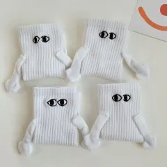 Short Mid-tube Sports Socks Tidal Summer Trend Pull Feet Do Not Hold Hands Couple Socks - White - View 1