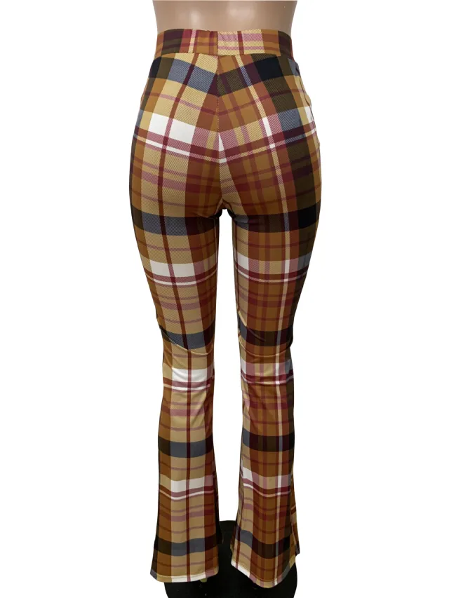 Loose Digital Printed Straight Elastic Waist Trousers Brown - Shop at LoveMi