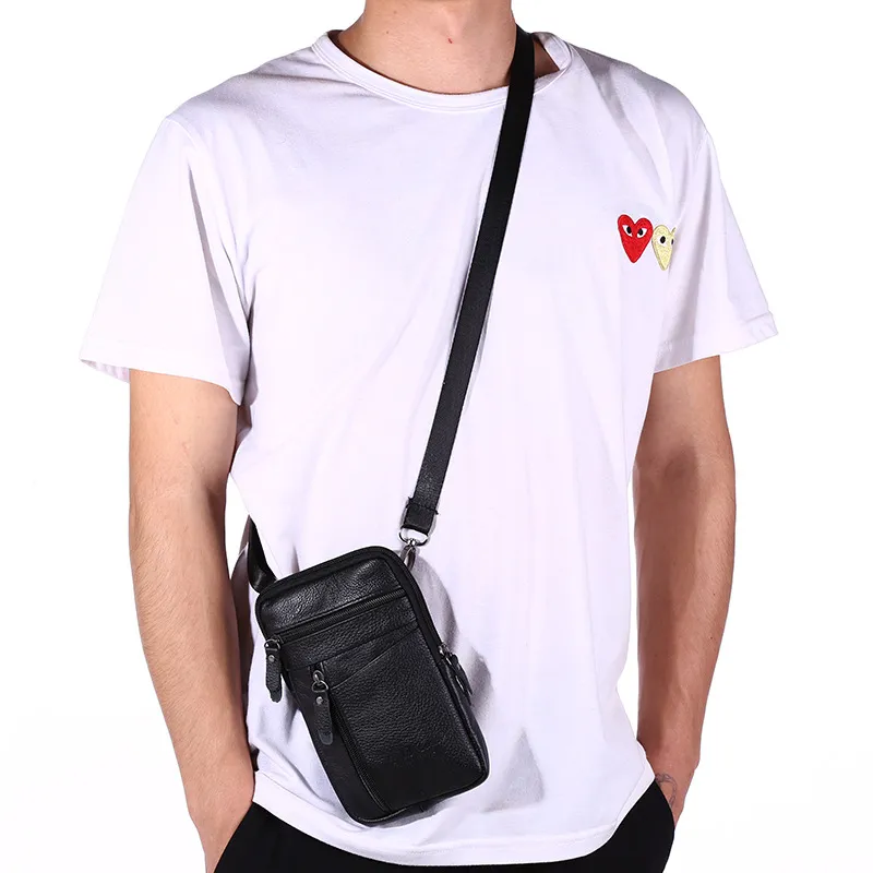Men's Mobile Phone Bag, Wear Belt, Outdoor Sports, One-shoulder Small Bag - Black