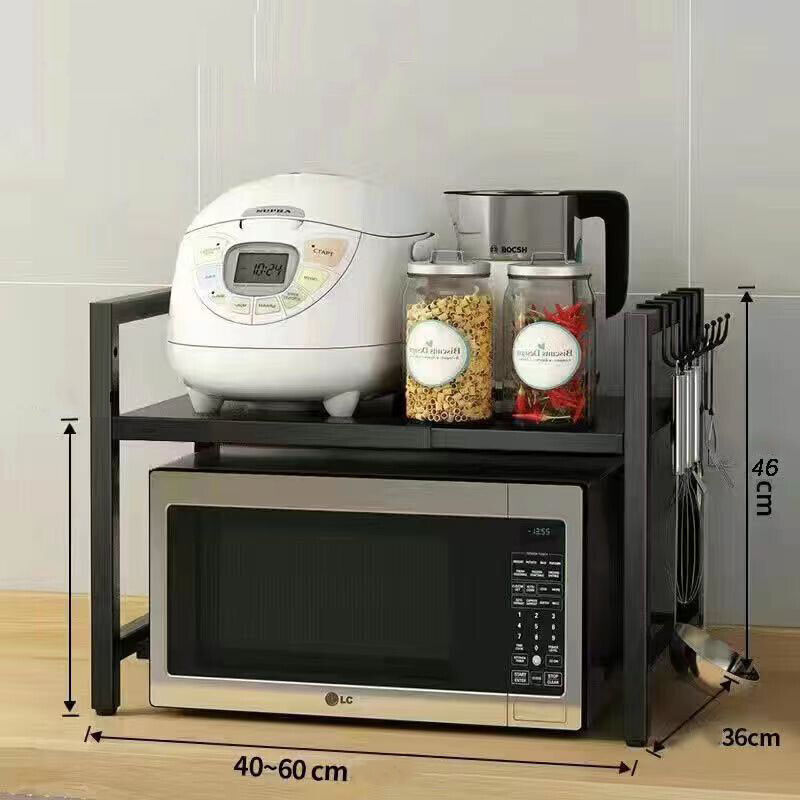 Black Single-layer Double Bar With 6 Hooks And Extendable Kitchen Storage Rack — image 8