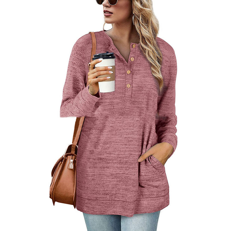 Title 4, Solid Color Long-sleeved Round Neck Pullover Bu...