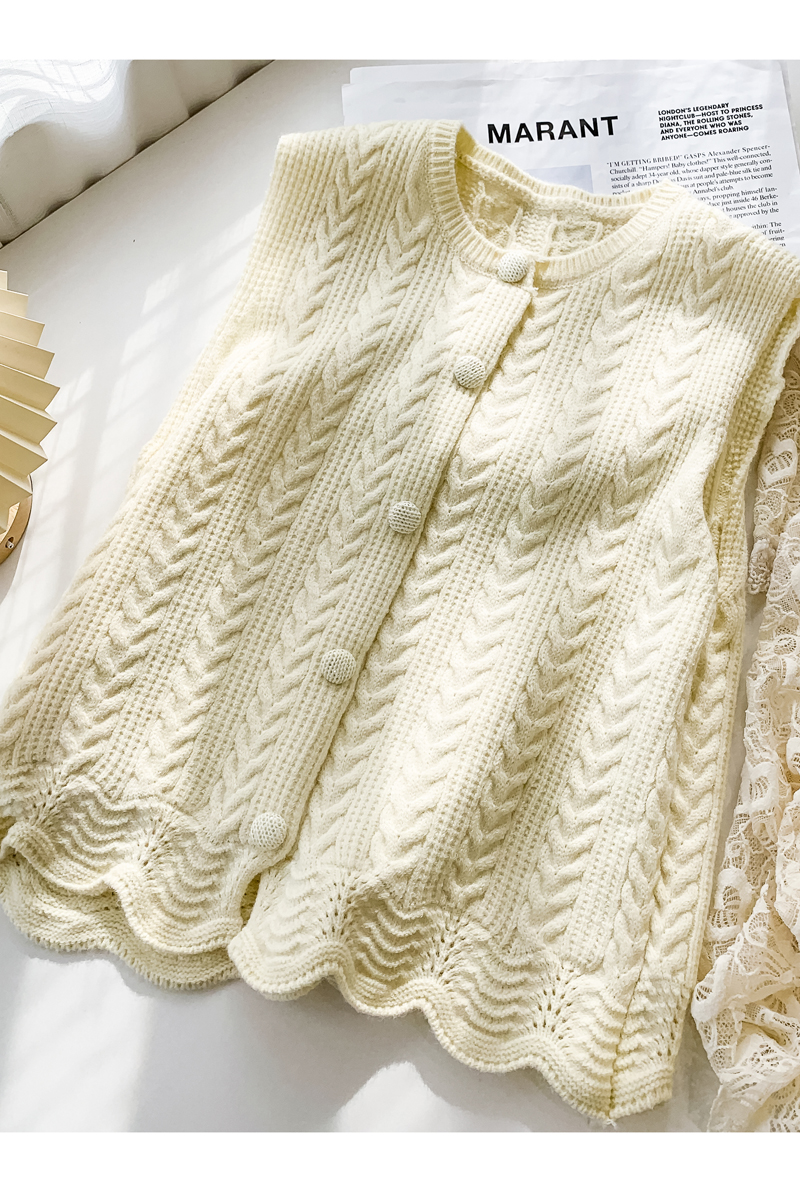 Title 6, Pure Color Simple Wavy Edge Linen Pattern Knitt...