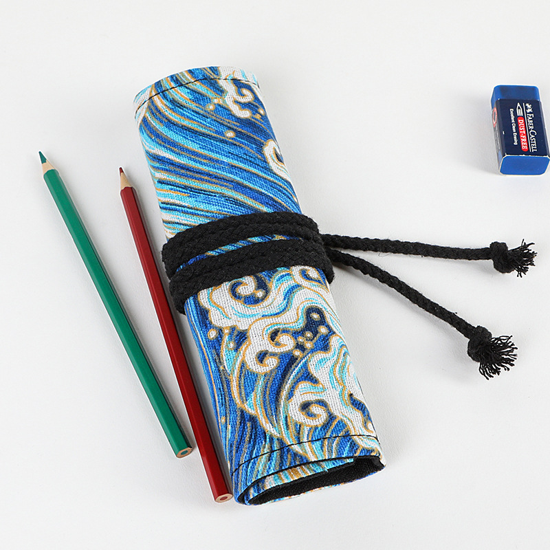 Japanese Style Cotton And Linen Printing Pen Curtain 24 36 48 72 Holes Large Capacity Rolling Pencil Case Color Lead Sketch Stationery Case