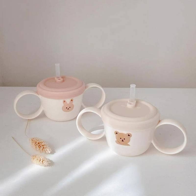 Ins Binaural Baby Food Supplement Bowl With Lid Straw Can Be Microwaved