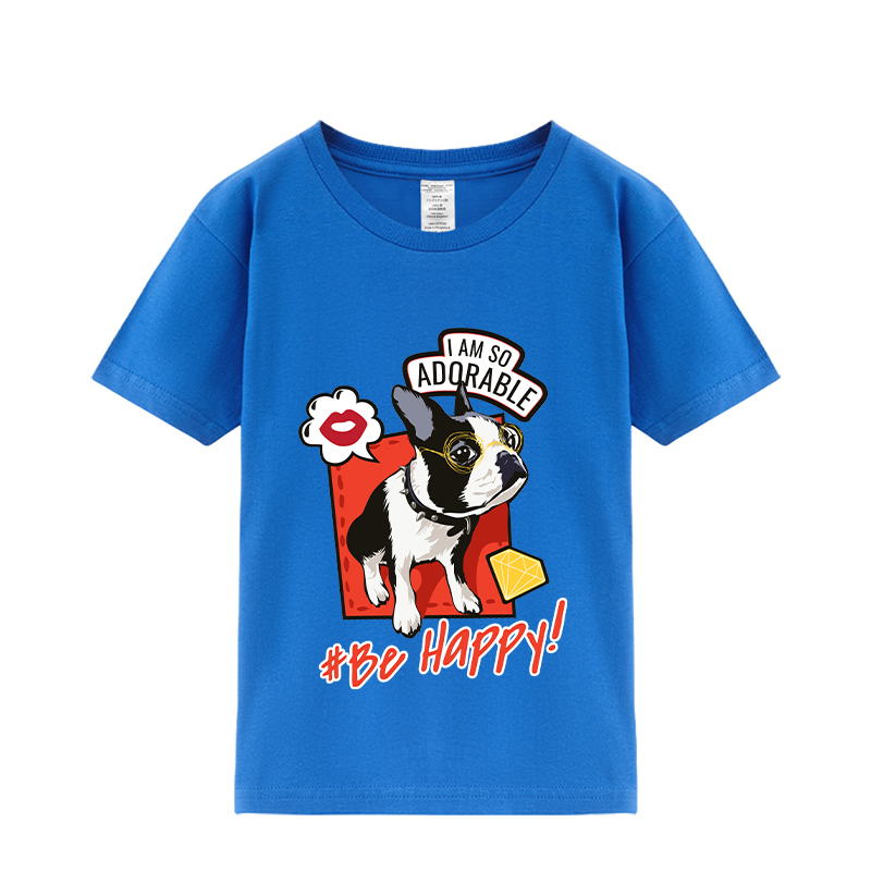 قميص نصف كم بطبعة كلب بولدوغ فرنسي لطيف لصيف