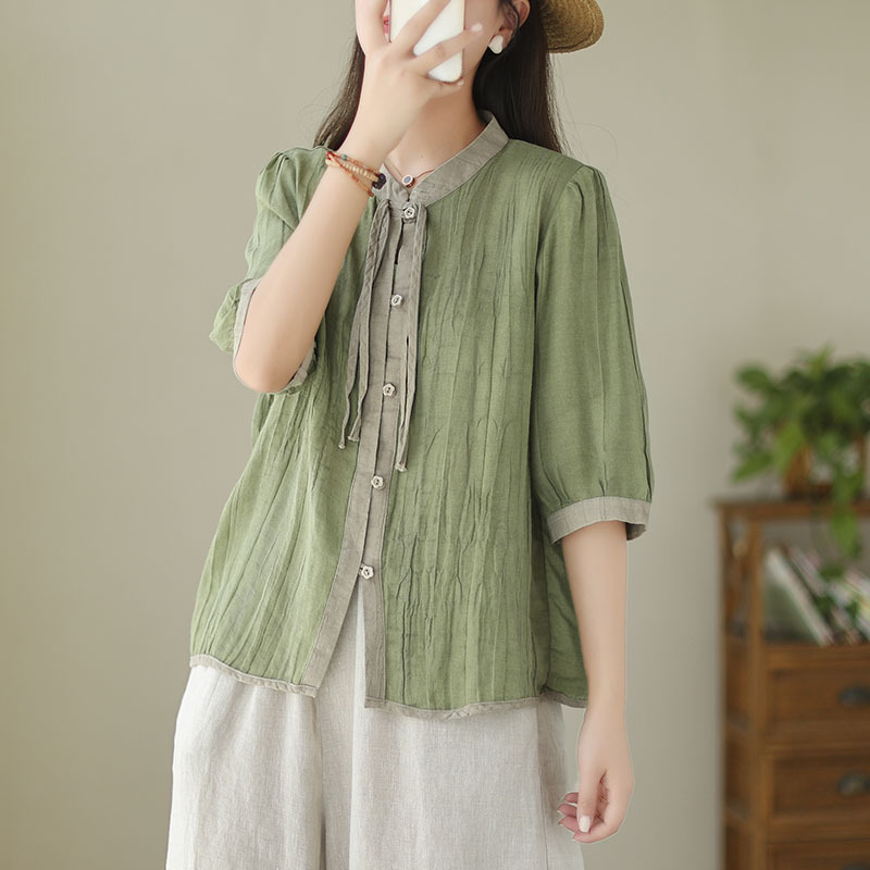 Title 4, Camicia da donna con colletto alla coreana in r...