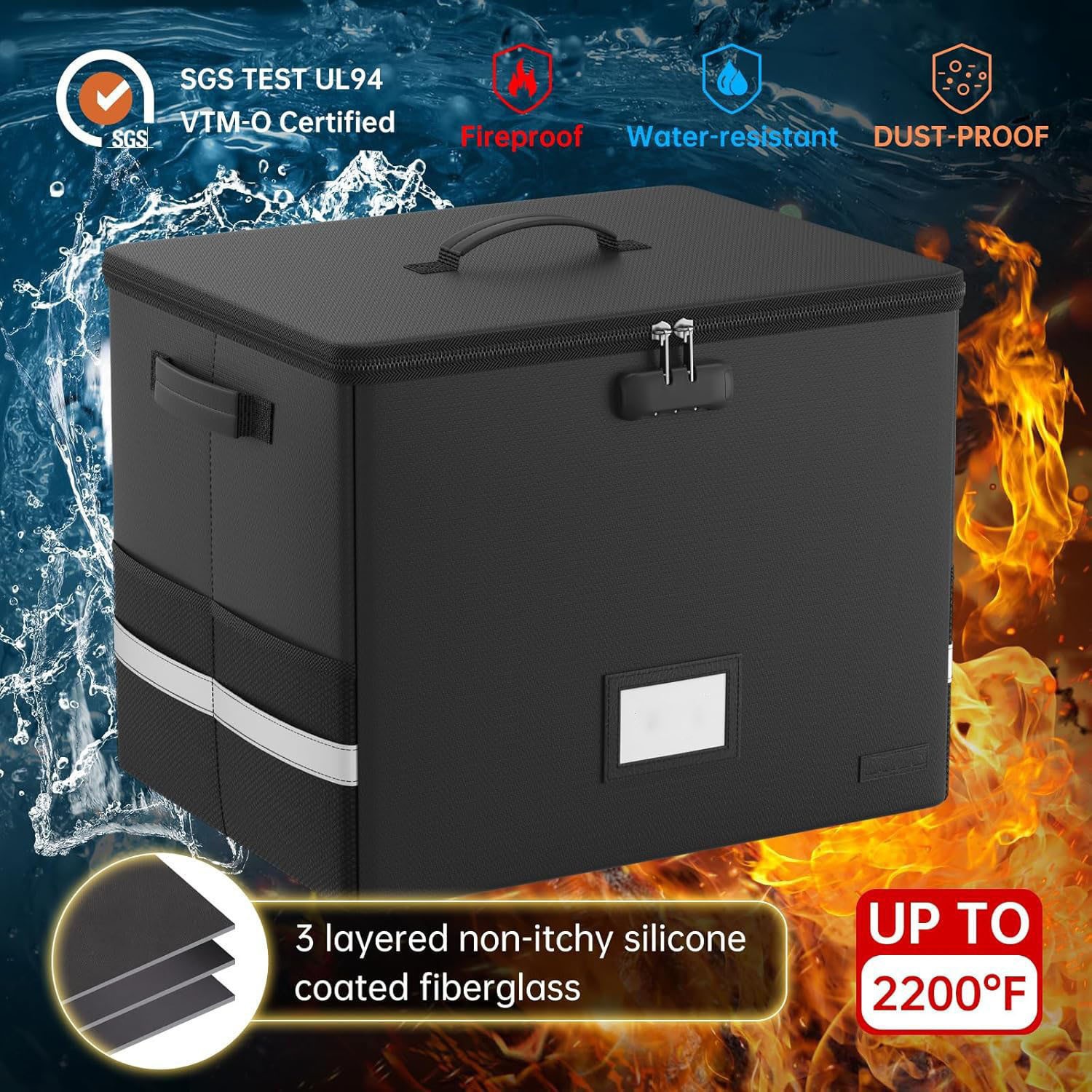 Fireproof Document Box With Lock File Storage Organizer Waterproof Safe Bags — image 7