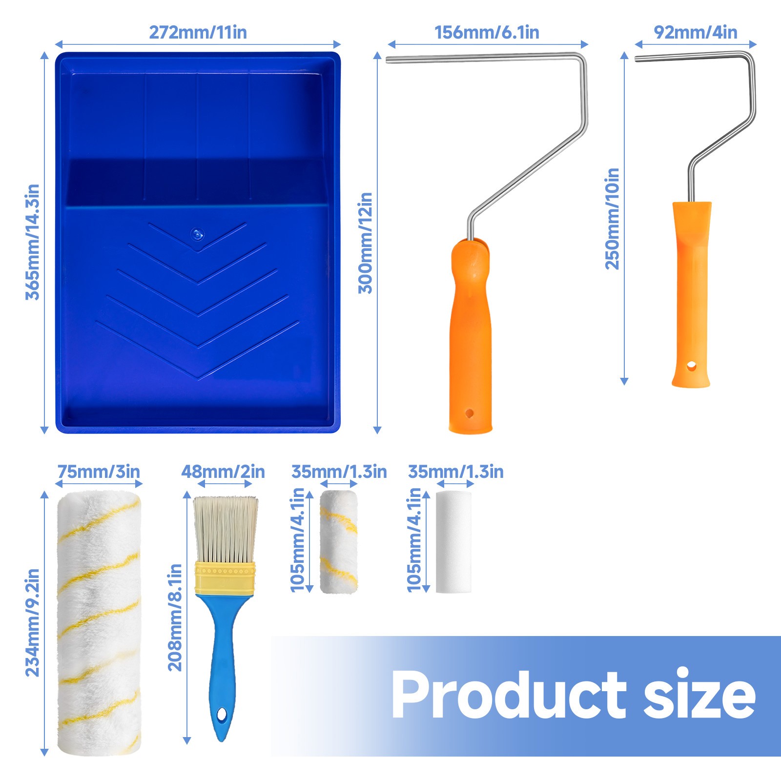 9 Paint Roller Set With Tray Soft Sleeves Brush Decorating Painting Tool Kit UK — foto 3