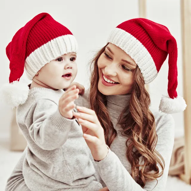 Single Ball Acrylic Baby Mother Warm Knitted Hat Set - Shop at LoveMi