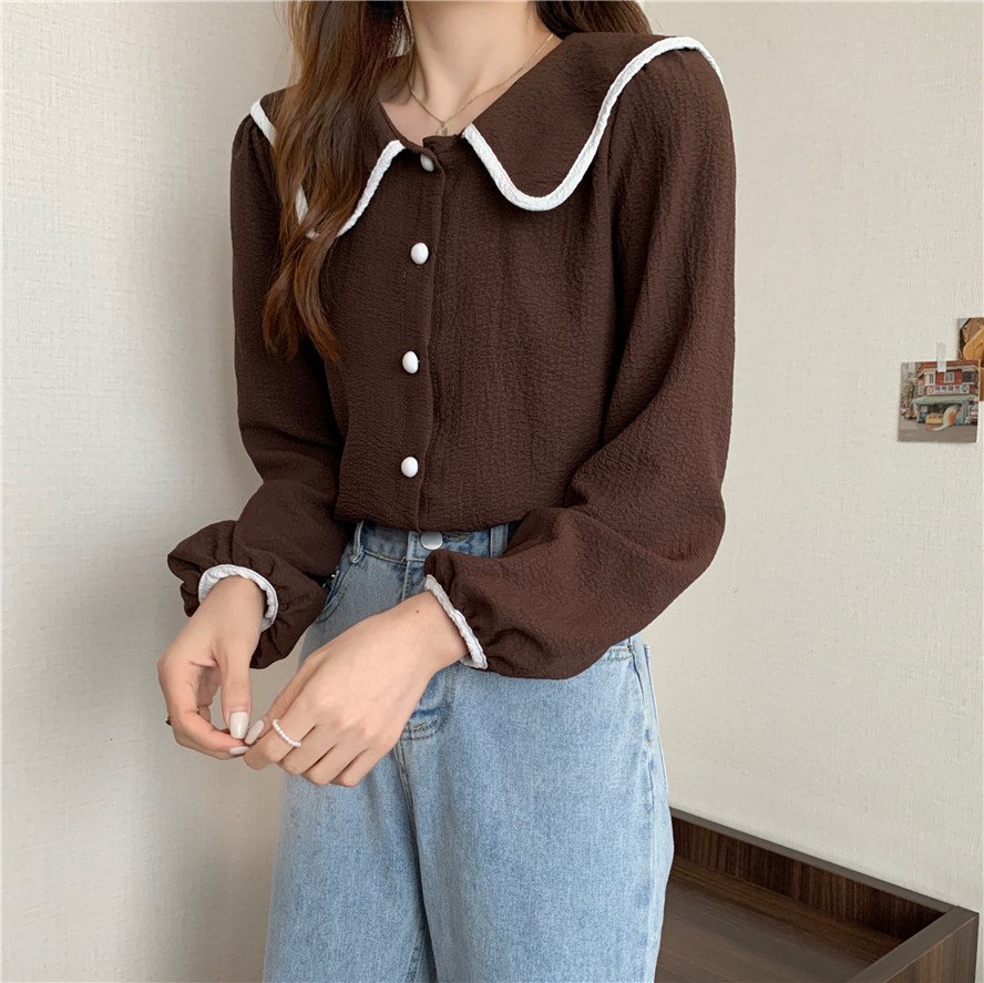 Spring French Doll Collar Chic Puff Long Sleeve Top