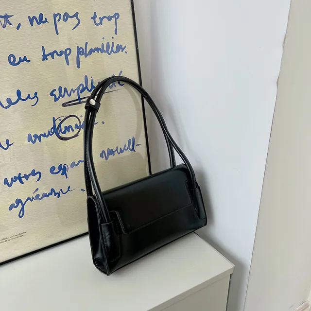 Baguette Bag Clamshell One Shoulder Niche Design All match Texture Underarm Bag Female Black - Shop at LoveMi