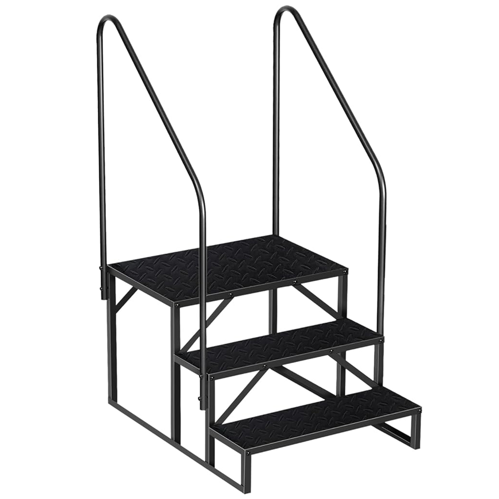 3-level Ladder With Handrails, Above Ground Swimming Pool Ladder, RV Ladder With Anti Slip Board And 660 Pound Load-bearing Capacity, Mobile Home Staircase For Reaching Heights With Two Handrails