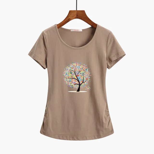 Large Size Loose All match Short Sleeve Women's T shirt Khaki - Shop at LoveMi
