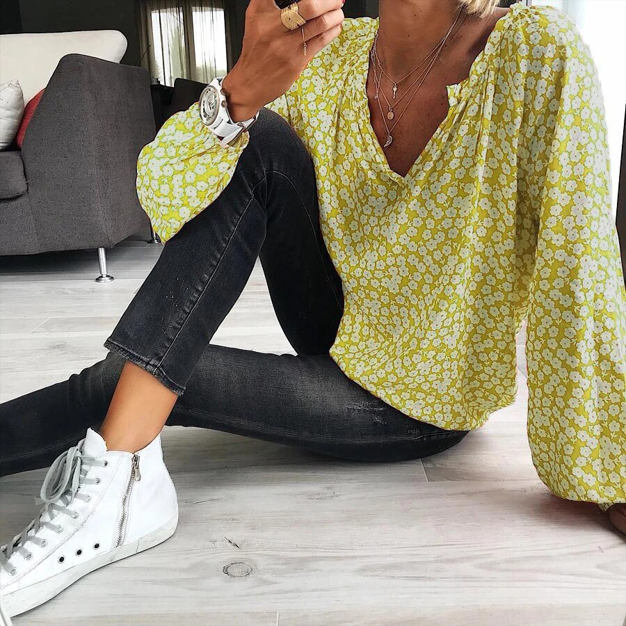 Printed Loose Long-sleeved Shirt Top T-shirt Women