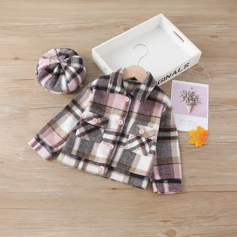 Girls Fashion Small Plaid Coat