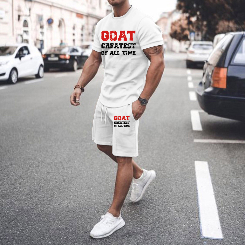 Title 3, GOAT Letter Print T-Shirt Casual Shorts Set for...