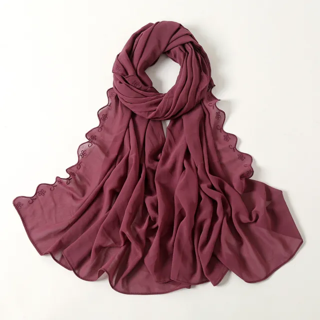 Women's Pearl Chiffon Lace Embroidered Headband Fashion Silk Scarf 10Grape - Shop at LoveMi