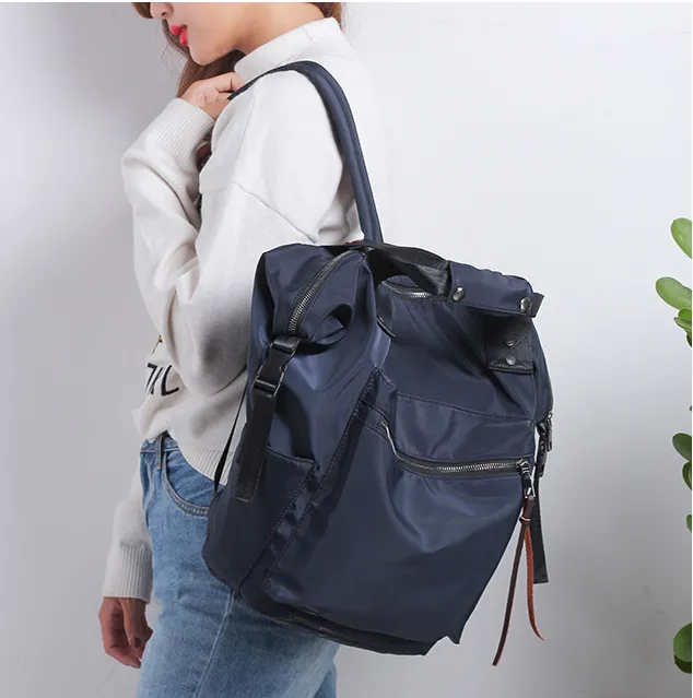 Fashion Nylon Waterproof Backpack Women Large Capacity Schoolbags Casual Solid Color Travel Laptop Backpack Teen Girls Bookbags Blue - Shop at LoveMi