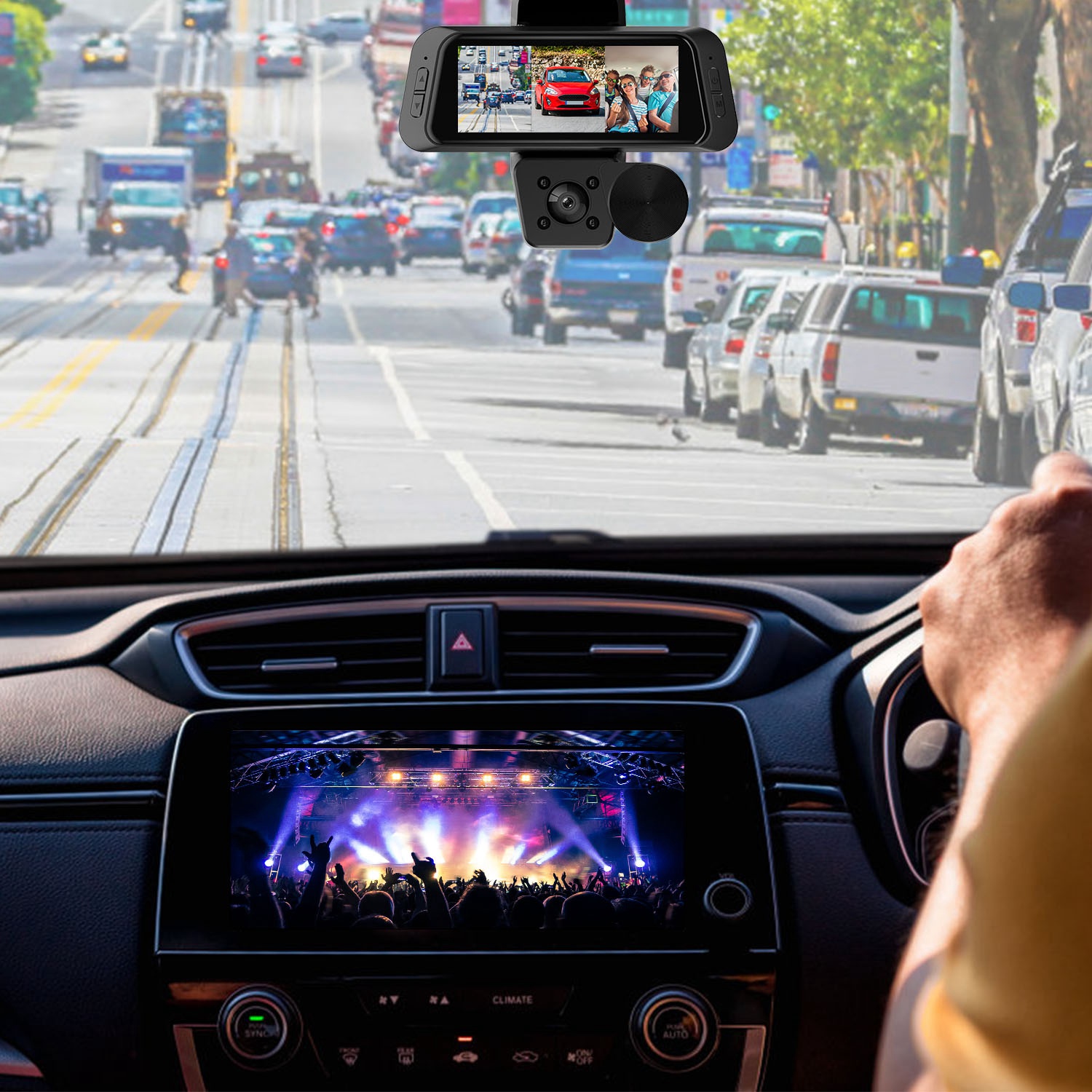 1080P FHD 3 Channel WiFi Dash Cam 170 Degree Wide Angle Triple Car Camera With IR Night G Sensor Motion Detection Loop Recording App Control Support 128G Max