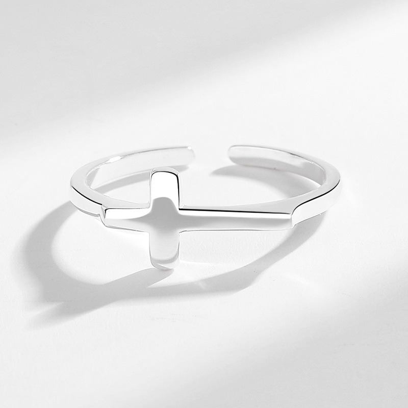 Women's Sterling Silver Glossy Cross Ring