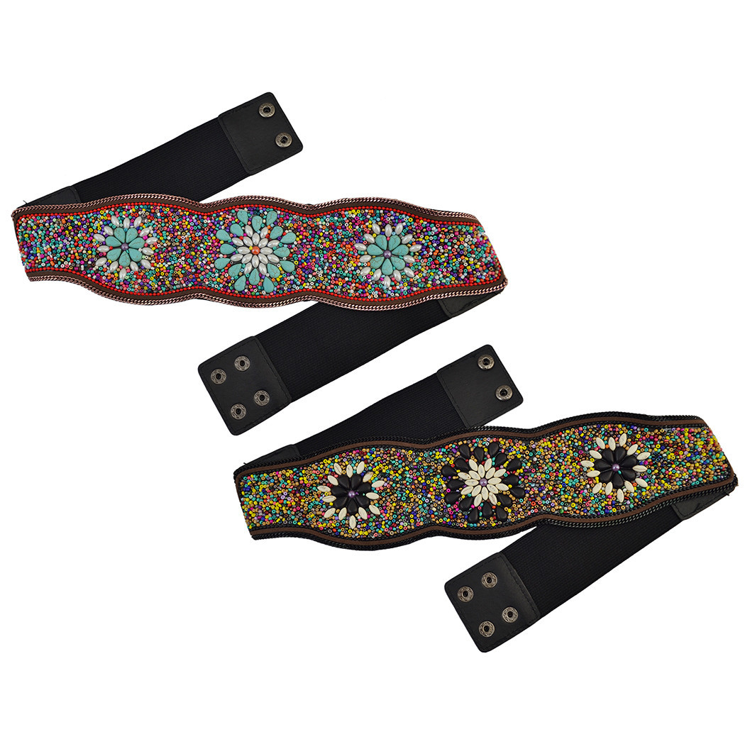 Title 3, Ethnic Style Retro Waist Belt Turquoise Rice Be...