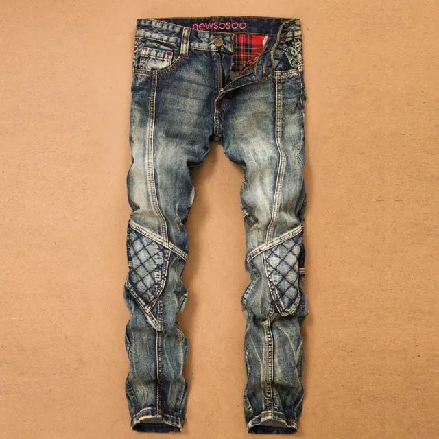 Jeans For Men Cargo Pants Splicing Denim Trousers Biker Blue - Shop at LoveMi