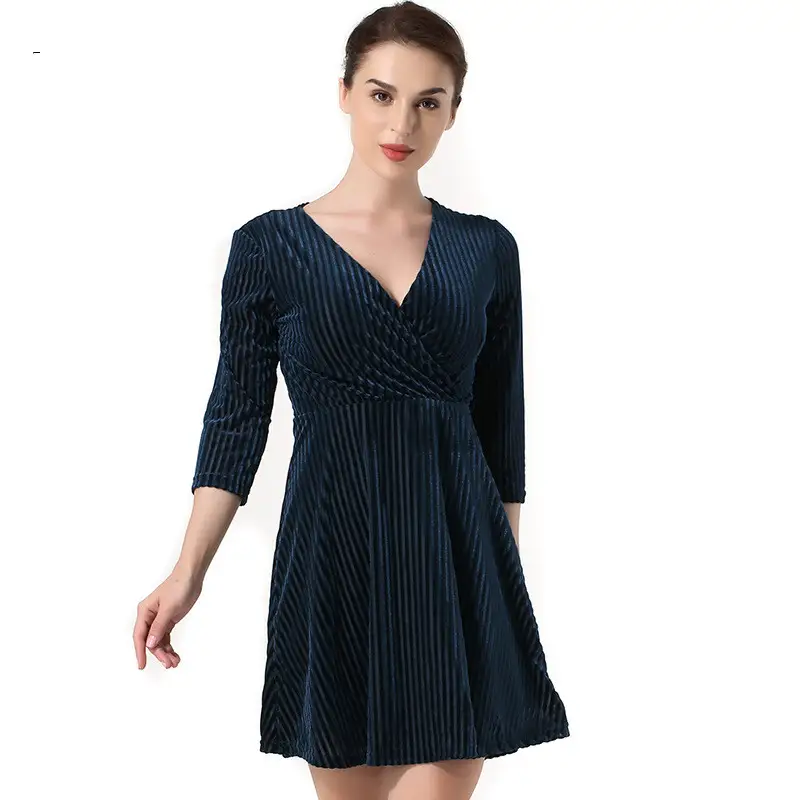 Sexy Fashion Three-Quarter Sleeves Slim Short Solid Color Velvet Dress Women