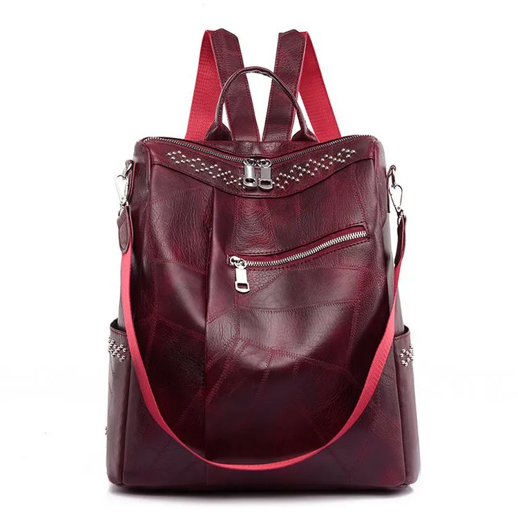 Shoulder School Bag Female Wild Backpack Simple Large Capacity Travel Bag - Red
