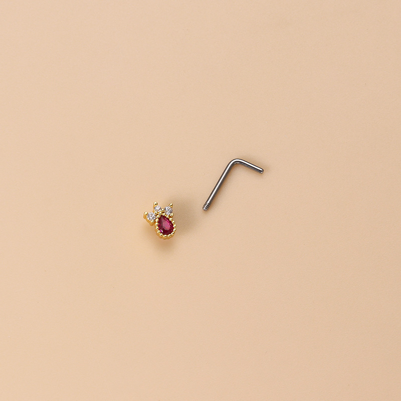 Water Drop Modeling Colorful Zircon L-bar Fashion Nose Nail