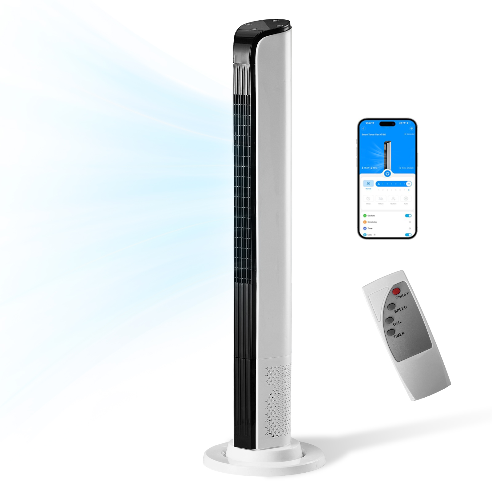 42 Inch Smart Tower Fan, 110V 65W All-Copper Motor Bladeless Standing Fan, Remote WiFi APP Control, Digital Display, 3 Speeds 3 Modes, 12H Timer, Space Saving Tower Fan For Bedroom Living Room, No Wat — foto 6