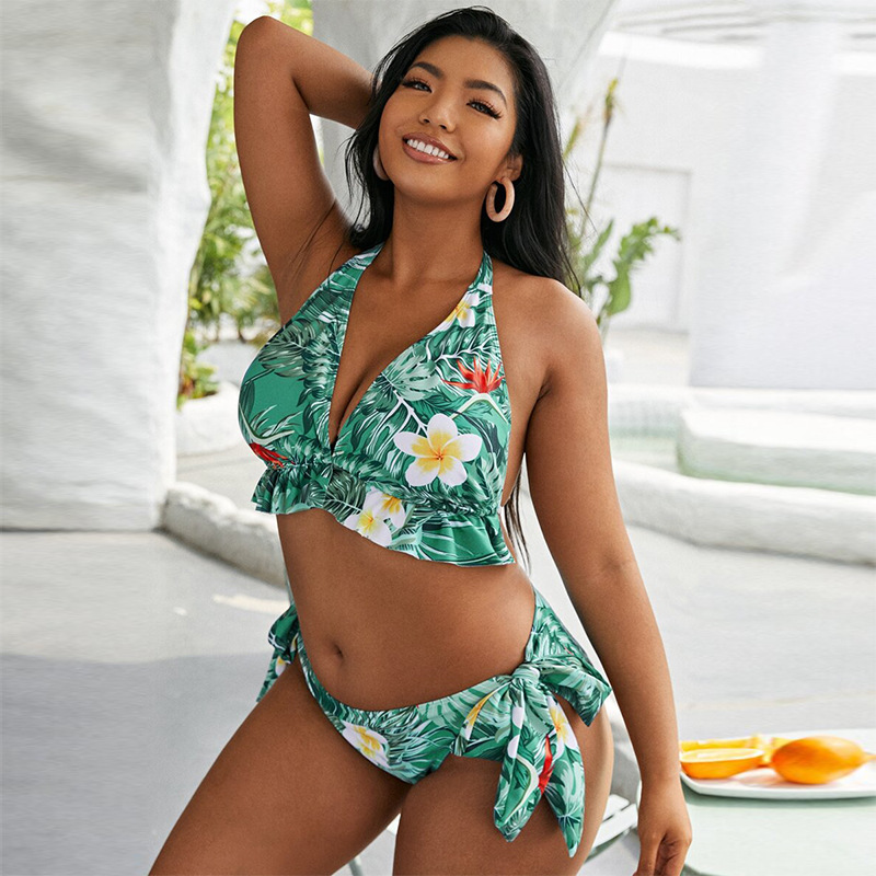 Women's Split Bikini Small Print Lace Swimsuit - Image 4