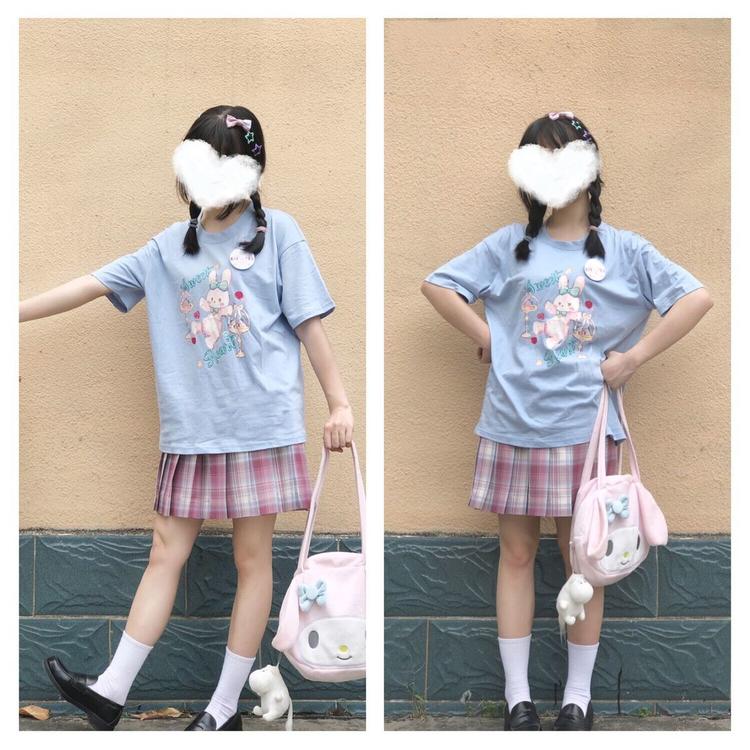 Title 6, Bunny Print Loose T-shirt For Students