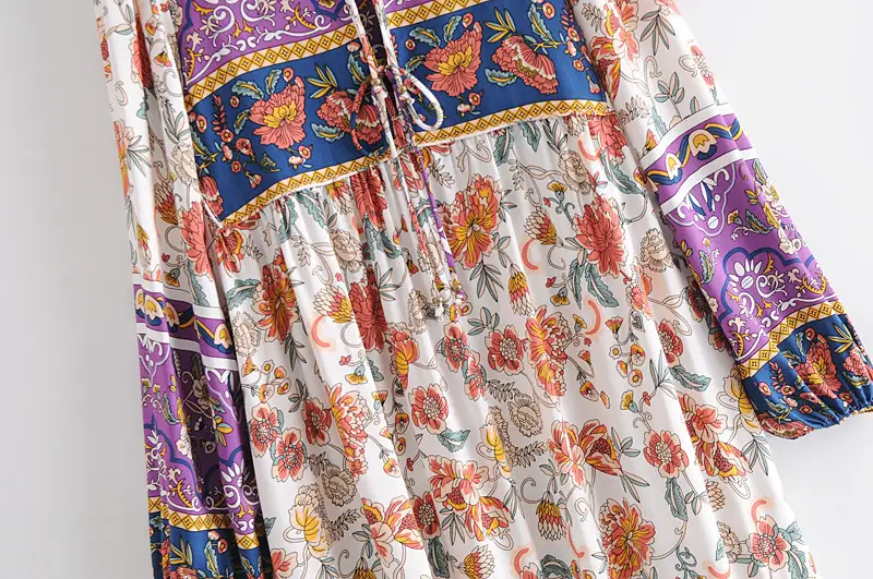 Travel Vacation Style Positioning Print Lantern Sleeve Dress