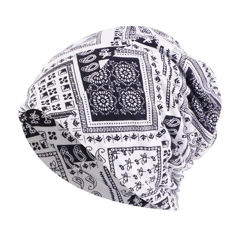 New Warm Couples Pullover Print Bandana Hat - Black