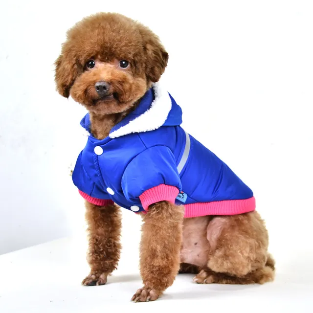Pet Hooded T shaped Reflective Silk Cotton padded Jacket Blue - Shop at LoveMi