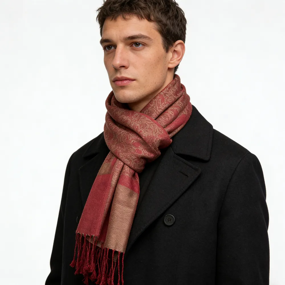Classic Red Luxurious Jacquard Weave HeavyweightRed Scarf