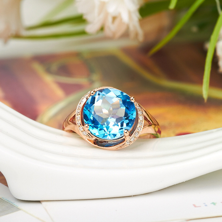 Title 2, Bague Topaze Bleue Carat Plaqué Or Rose 18K Un ...