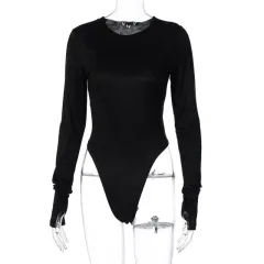 Pure Color Sexy Slim Bottoming Bodysuit - Black - View 1