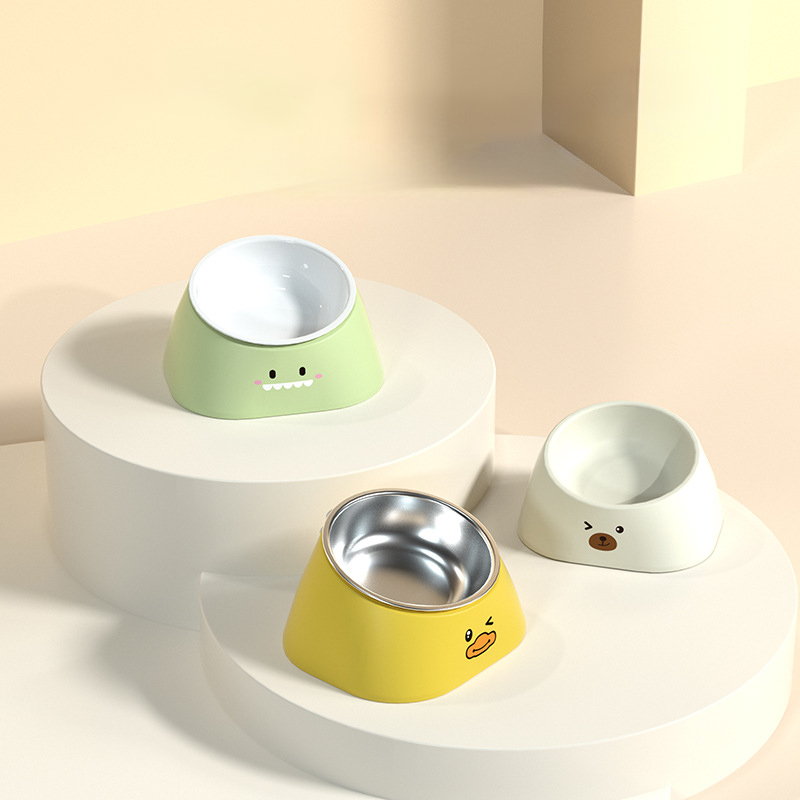 Protect The Cervical Spine Cat Bowl Stainless Steel 15 Degree Tilted Pet Supplies Fall-resistant Durable Food Feeding Bowls