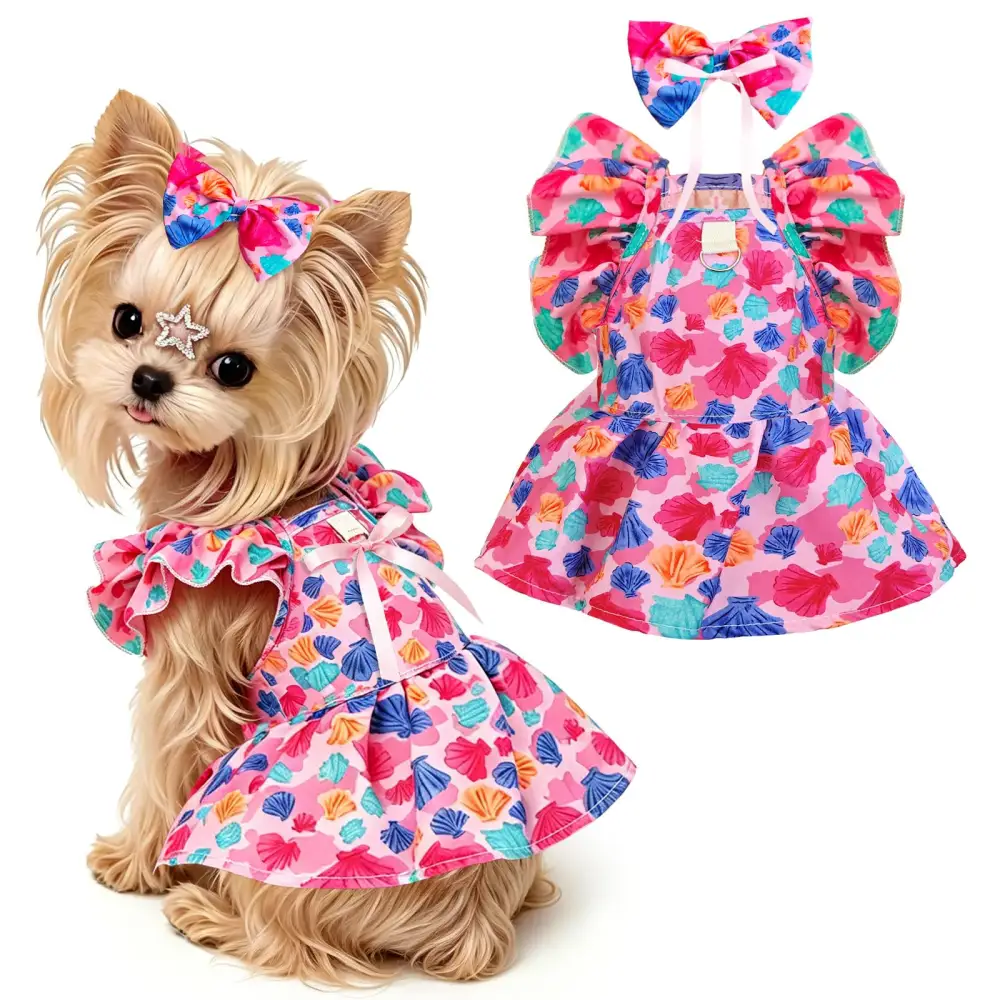 Cute Floral Small Dog Cat Harness Dress Outfits