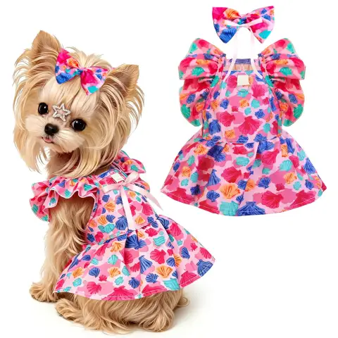 Cute Floral Small Dog Cat Harness Dress Outfits