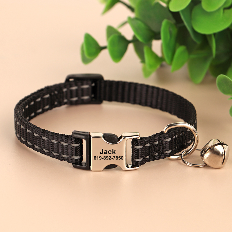 Engraved Anti Slip Reflective Cat Neck Collar Black - Shop at LoveMi
