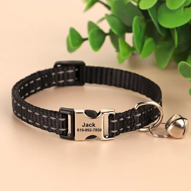 Engraved Anti Slip Reflective Cat Neck Collar Black - Shop at LoveMi