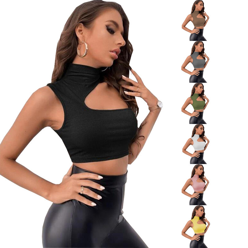 Women's Cutout Off Shoulder Irregular Navel Cropped Tank Top