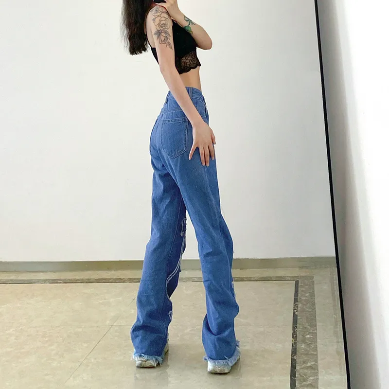 High Waist Slim Fit Flared Jeans Casual Trousers - Blue