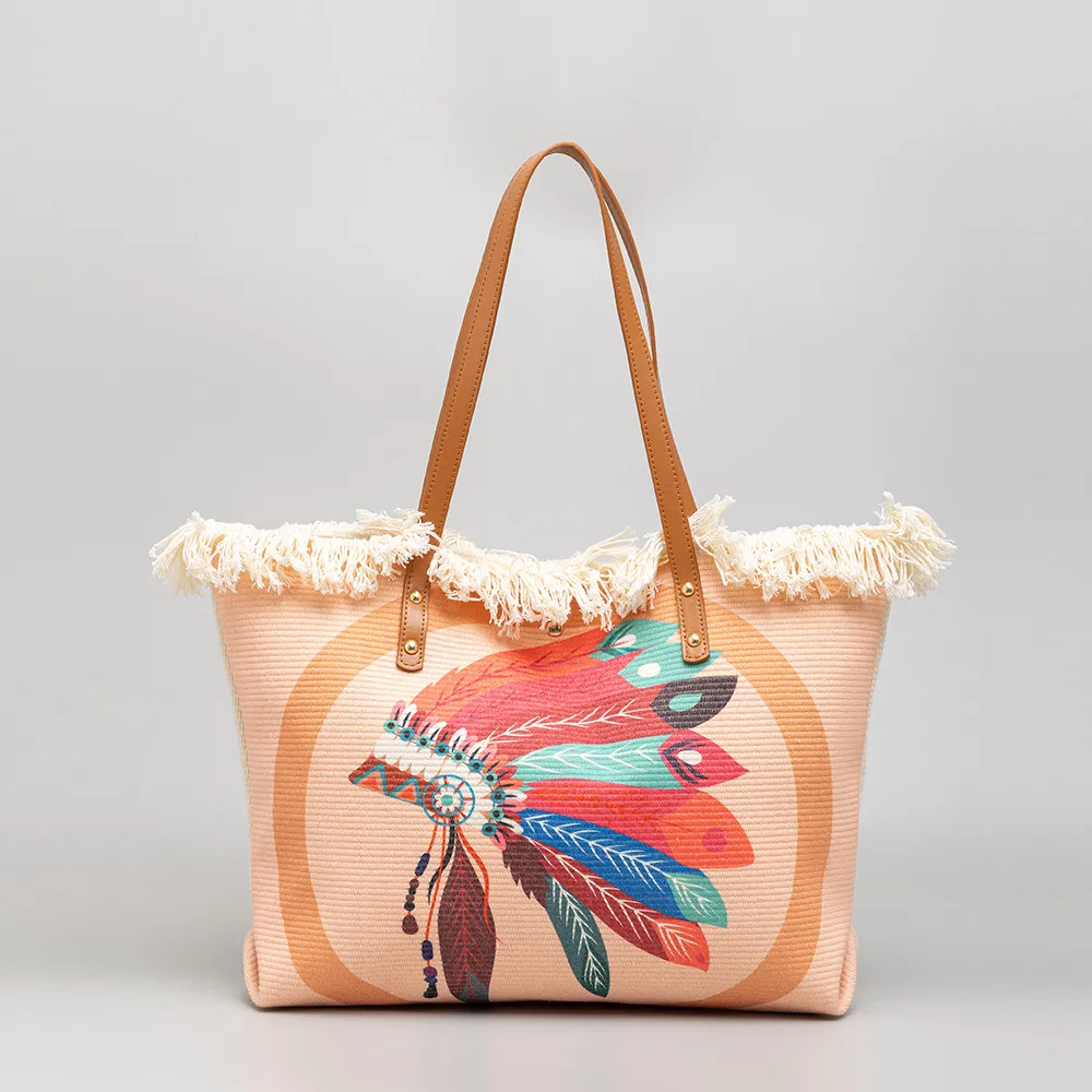 Bohemian Ethnic Style Canvas Bag Commuter Shoulder Bag Niche Design Large Capacity Shopping Bag Women Handbags - Yx230024