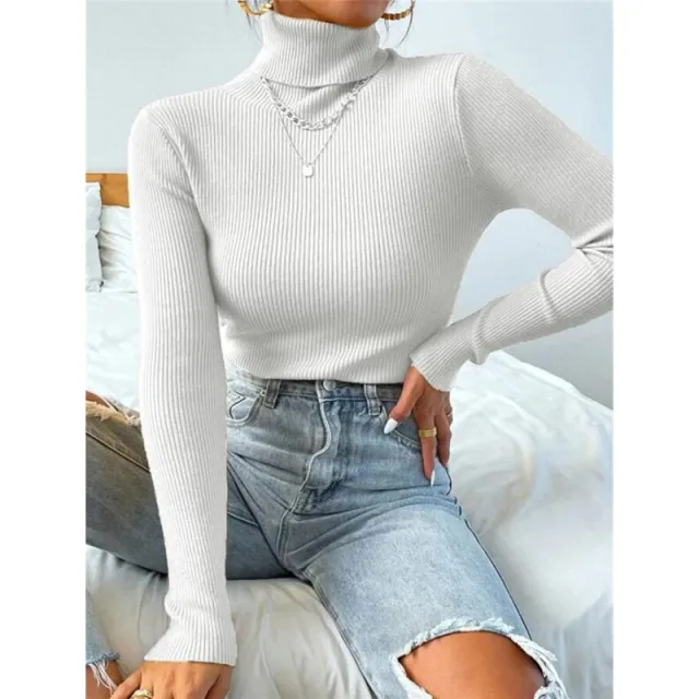 New European And American Women's High Neck Sweater Pullover Knitted Top White - Shop at LoveMi